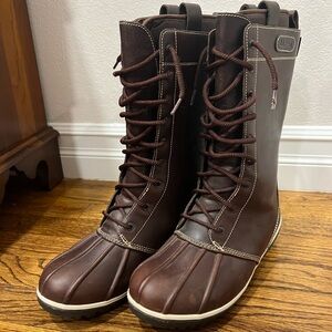 LL Bean Brown Leather Tall Duck Boot with a Soft Quilted Lining